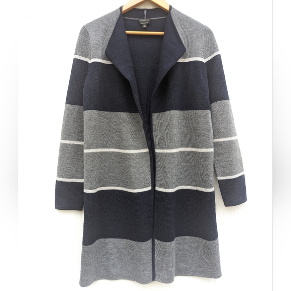 Talbots Sweaters - TALBOTS pure merino wool navy gray colorblock open front long cardigan coatigan